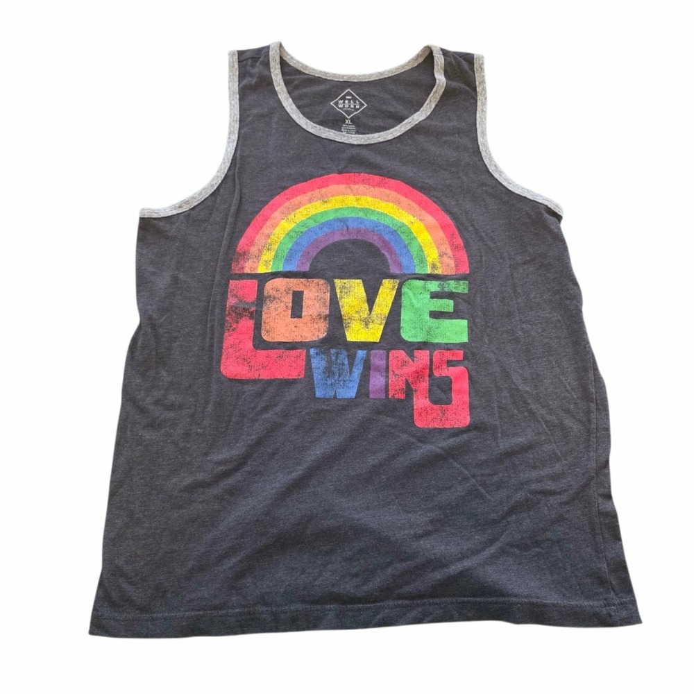 Well Worn Love Wins Rainbow Pride Tank Top  Black w/Contrasting Trim Mens XL